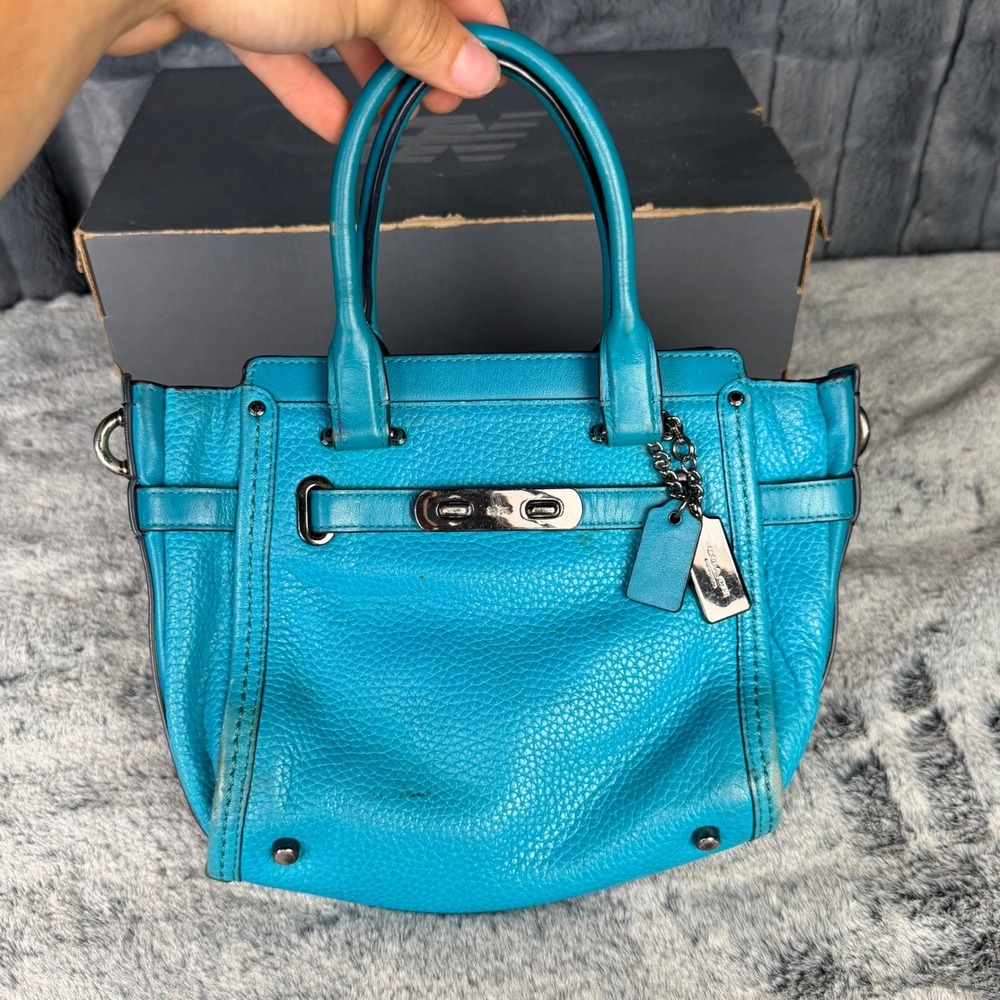 Coach Swagger 20 Turquoise Blue Pebbled Leather Satchel Handbag Small
